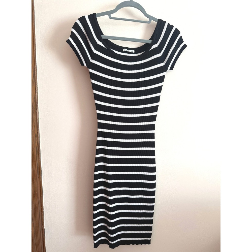 Charlotte Russe Womens Black White Striped Ribbed Bodycon Dress Medium